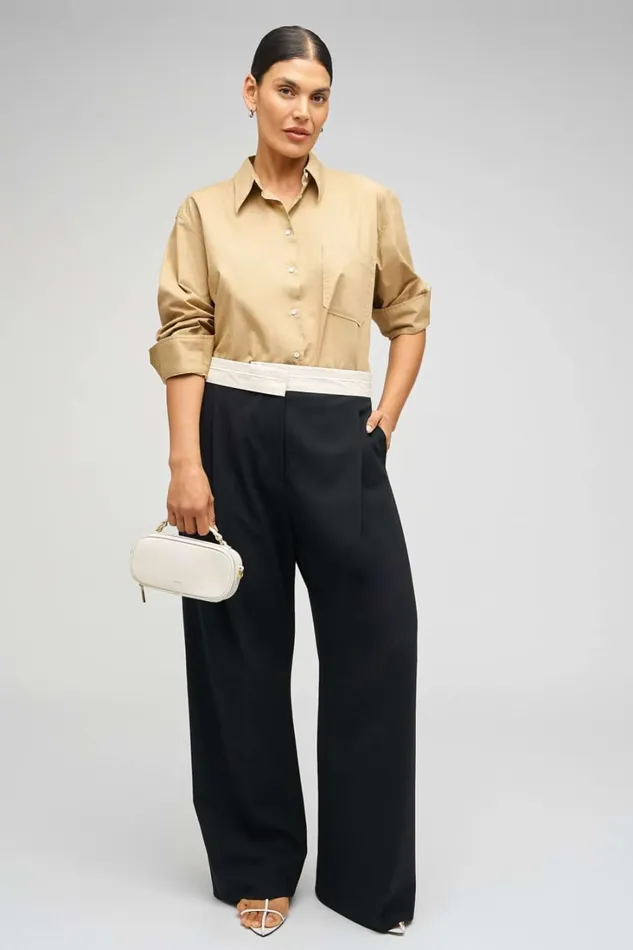 Oroton Poplin Long Sleeve Shirt Camel Women Tops