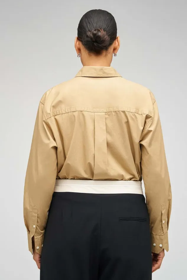 Oroton Poplin Long Sleeve Shirt Camel Women Tops