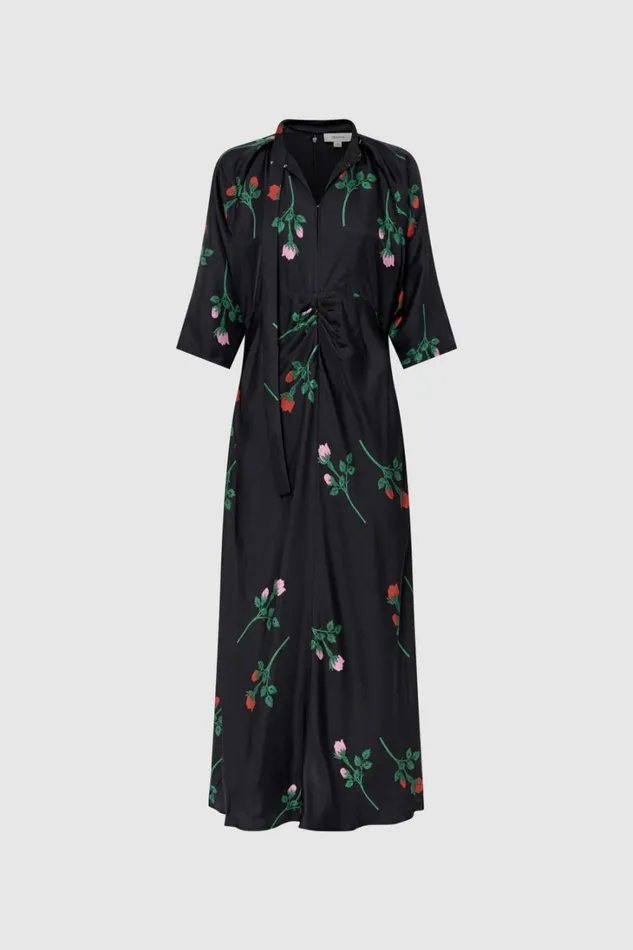 Oroton Rosebud Tie Neck Dress Black Women Dresses