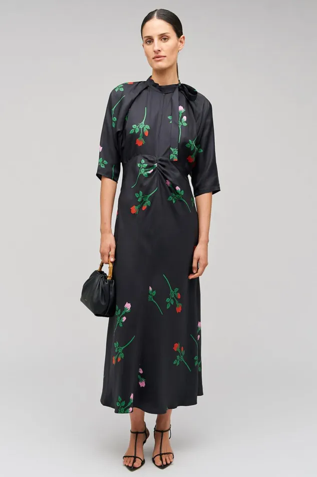 Oroton Rosebud Tie Neck Dress Black Women Dresses Oroton Rosebud Tie Neck Dress Black Women Dresses