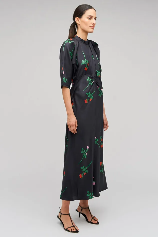 Oroton Rosebud Tie Neck Dress Black Women Dresses Oroton Rosebud Tie Neck Dress Black Women Dresses