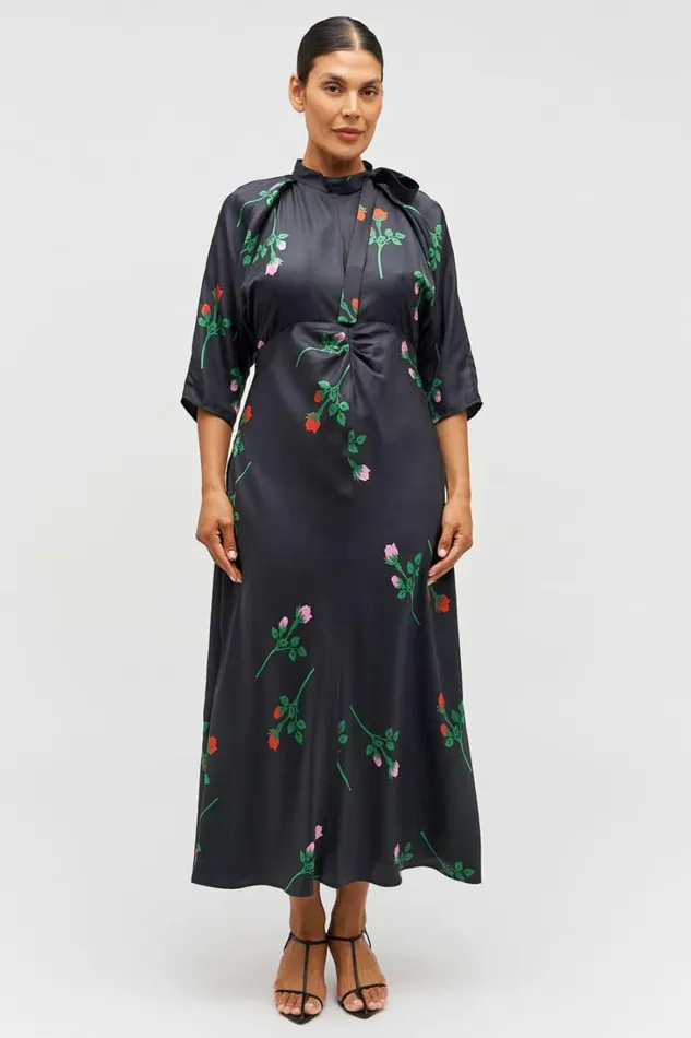 Oroton Rosebud Tie Neck Dress Black Women Dresses Oroton Rosebud Tie Neck Dress Black Women Dresses