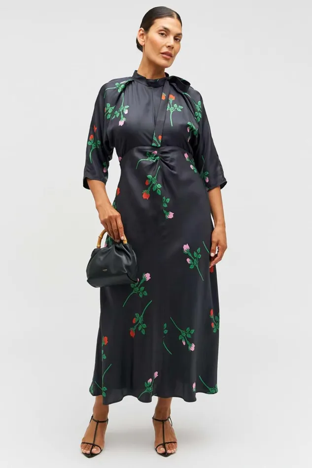 Oroton Rosebud Tie Neck Dress Black Women Dresses Oroton Rosebud Tie Neck Dress Black Women Dresses