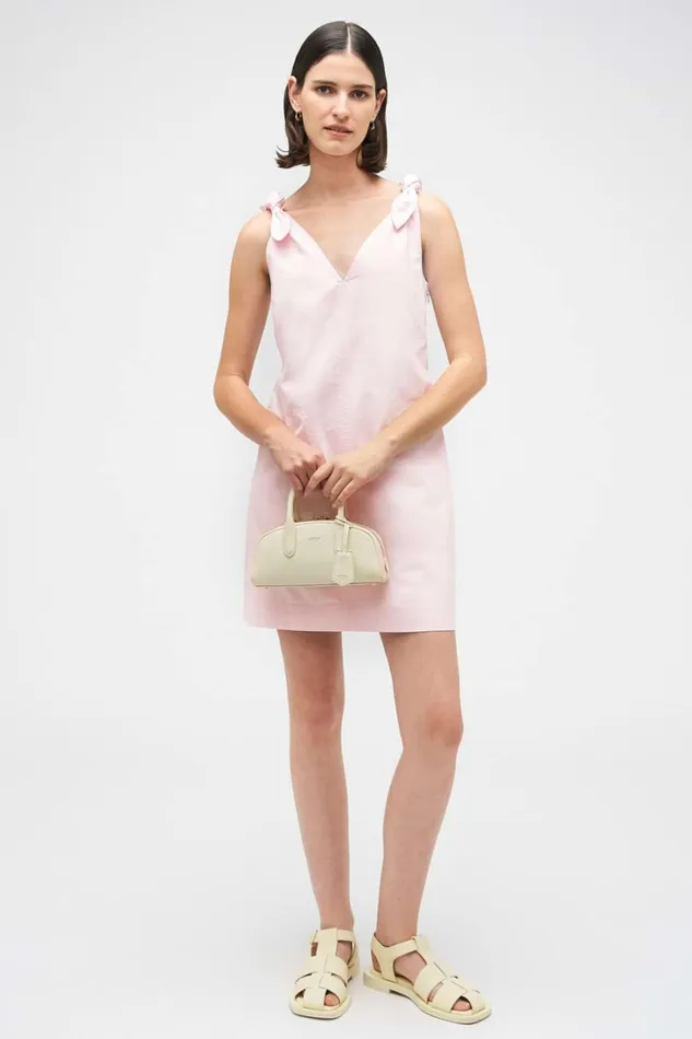 Oroton Tie Shoulder ALine Dress Palest Pink Women Dresses
