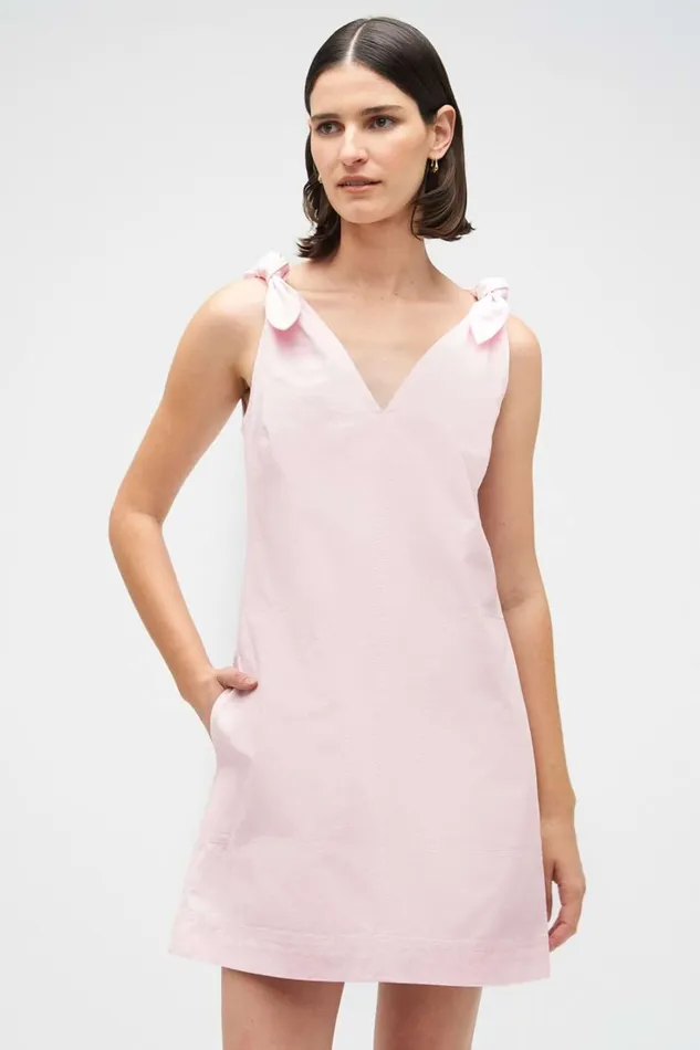 Oroton Tie Shoulder ALine Dress Palest Pink Women Dresses