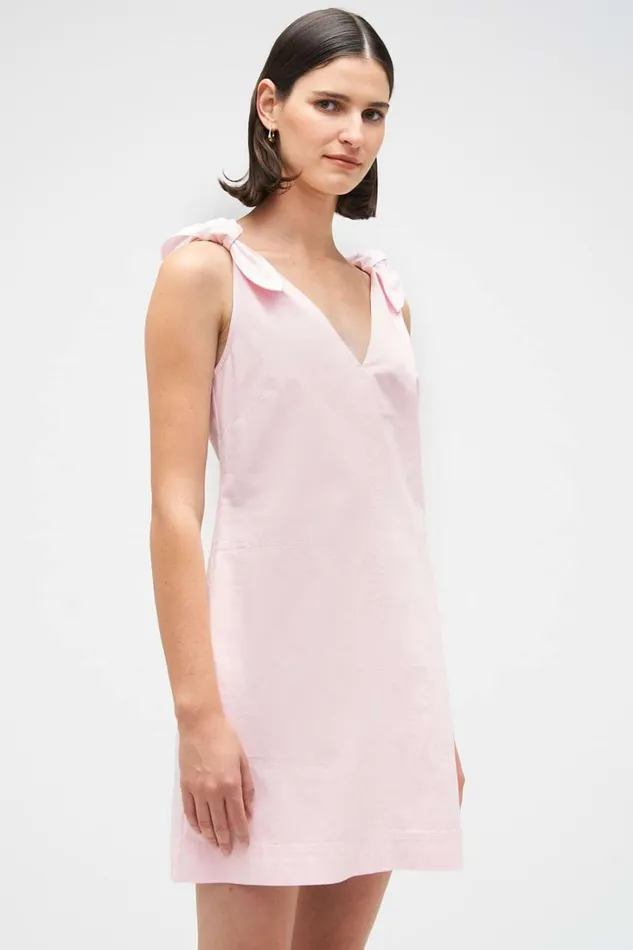 Oroton Tie Shoulder ALine Dress Palest Pink Women Dresses