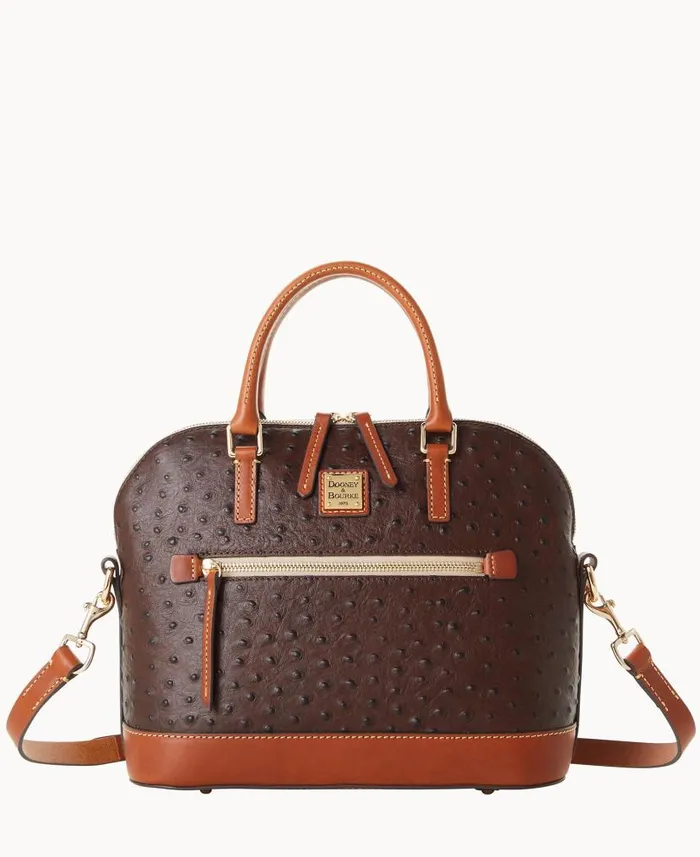 Ostrich Domed Zip Satchel Brown Tmoro Woman Dooney and Bourke Satchels