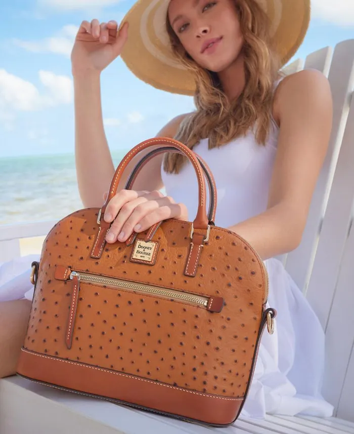 Ostrich Domed Zip Satchel Brown Tmoro Woman Dooney and Bourke Satchels Ostrich Domed Zip Satchel Brown Tmoro Woman Dooney and Bourke Satchels