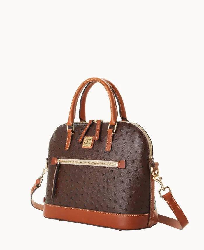 Ostrich Domed Zip Satchel Brown Tmoro Woman Dooney and Bourke Satchels Ostrich Domed Zip Satchel Brown Tmoro Woman Dooney and Bourke Satchels