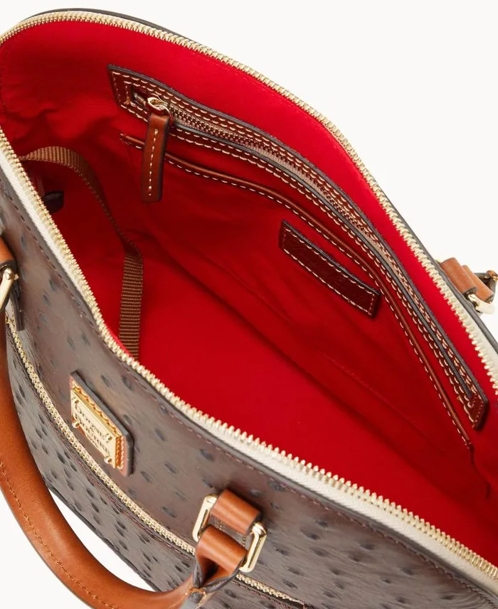Ostrich Domed Zip Satchel Brown Tmoro Woman Dooney and Bourke Satchels Ostrich Domed Zip Satchel Brown Tmoro Woman Dooney and Bourke Satchels
