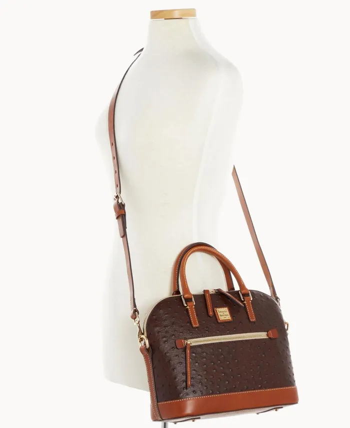 Ostrich Domed Zip Satchel Brown Tmoro Woman Dooney and Bourke Satchels Ostrich Domed Zip Satchel Brown Tmoro Woman Dooney and Bourke Satchels