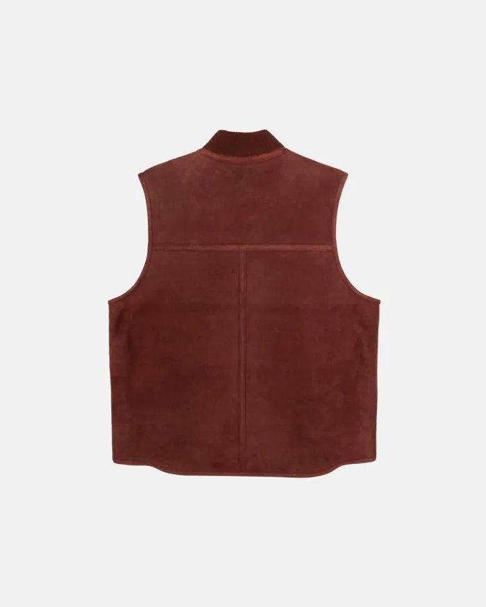 Outerwear MenWomen Stussy REVERSIBLE SHEARLING WORKGEAR VEST Burgundy Outerwear MenWomen Stussy REVERSIBLE SHEARLING WORKGEAR VEST Burgundy