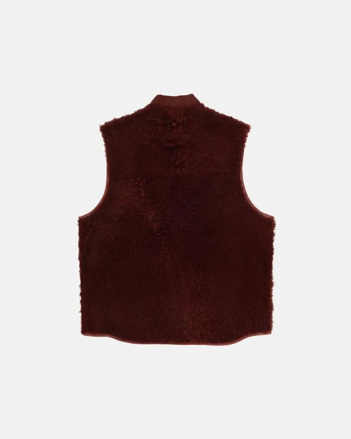 Outerwear MenWomen Stussy REVERSIBLE SHEARLING WORKGEAR VEST Burgundy Outerwear MenWomen Stussy REVERSIBLE SHEARLING WORKGEAR VEST Burgundy