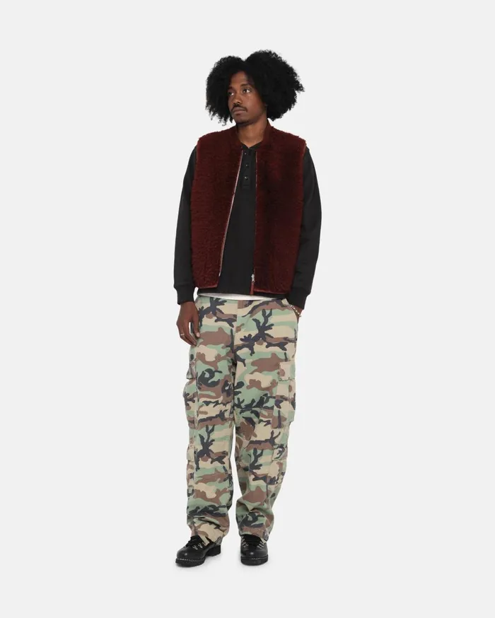 Outerwear MenWomen Stussy REVERSIBLE SHEARLING WORKGEAR VEST Burgundy Outerwear MenWomen Stussy REVERSIBLE SHEARLING WORKGEAR VEST Burgundy