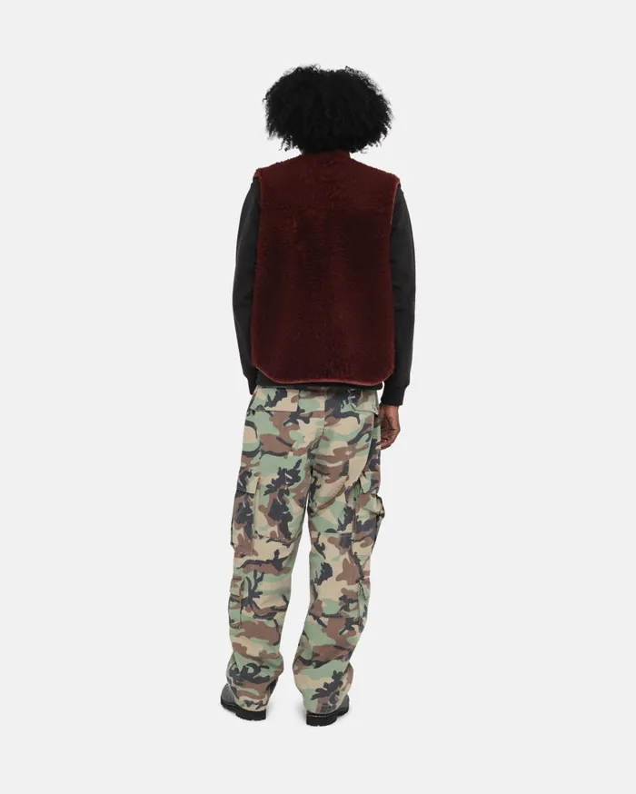 Outerwear MenWomen Stussy REVERSIBLE SHEARLING WORKGEAR VEST Burgundy Outerwear MenWomen Stussy REVERSIBLE SHEARLING WORKGEAR VEST Burgundy
