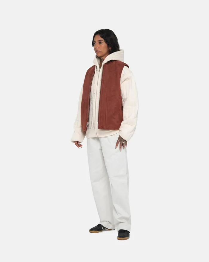 Outerwear MenWomen Stussy REVERSIBLE SHEARLING WORKGEAR VEST Burgundy Outerwear MenWomen Stussy REVERSIBLE SHEARLING WORKGEAR VEST Burgundy