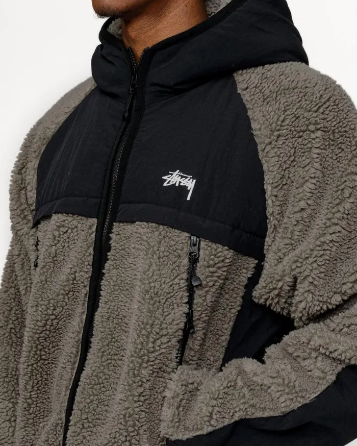 Outerwear MenWomen Stussy SHERPA PANELED HOODED JACKET Stone