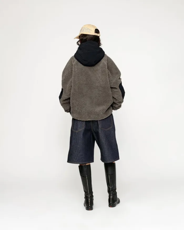 Outerwear MenWomen Stussy SHERPA PANELED HOODED JACKET Stone
