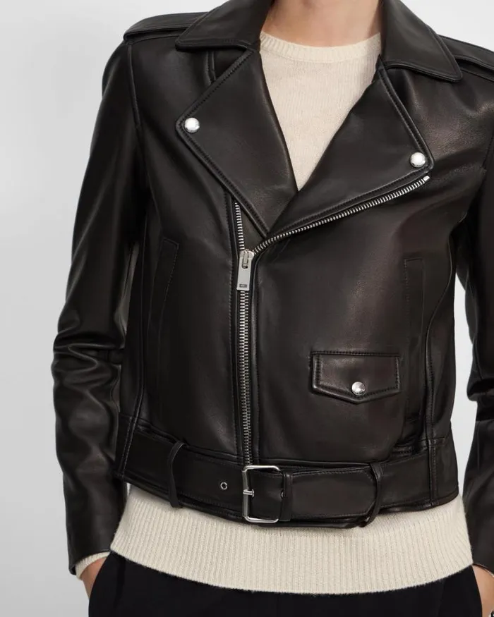 Outerwear Women Theory Casual Moto Jacket In Leather Black