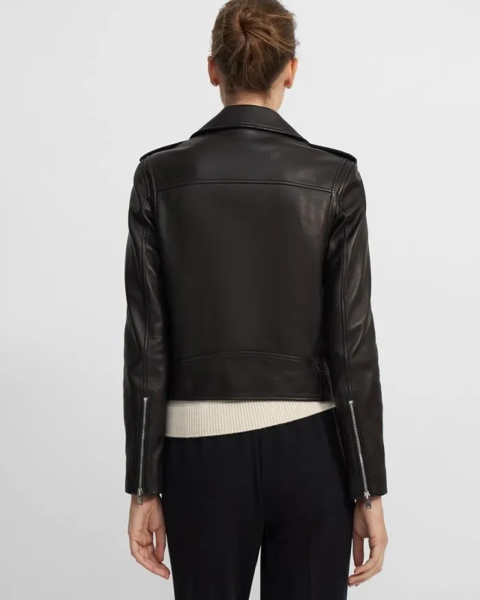 Outerwear Women Theory Casual Moto Jacket In Leather Black