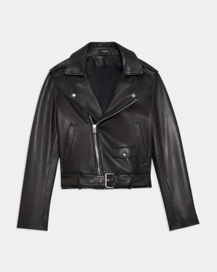 Outerwear Women Theory Casual Moto Jacket In Leather Black