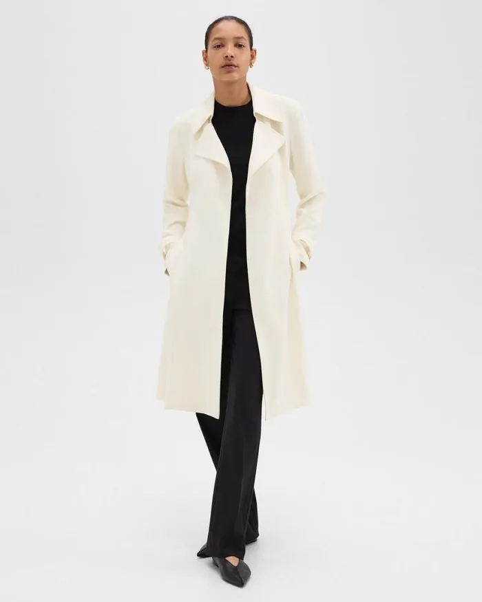 Outerwear Women Theory Oaklane Trench Coat In Admiral Crepe Rice