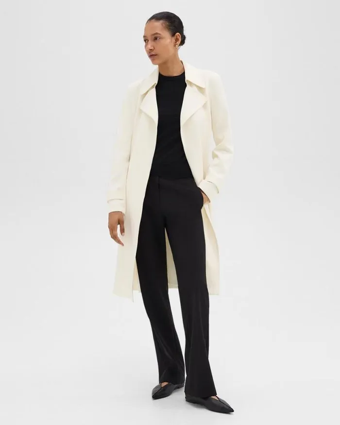 Outerwear Women Theory Oaklane Trench Coat In Admiral Crepe Rice