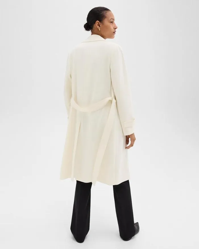 Outerwear Women Theory Oaklane Trench Coat In Admiral Crepe Rice