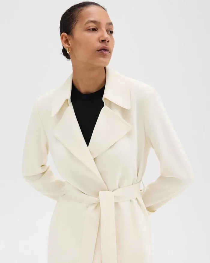 Outerwear Women Theory Oaklane Trench Coat In Admiral Crepe Rice
