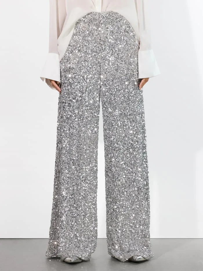 Pants Women Alice Olivia Mame Sequin Pant Silver