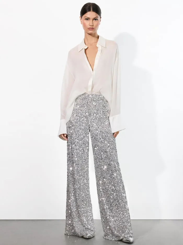 Pants Women Alice Olivia Mame Sequin Pant Silver