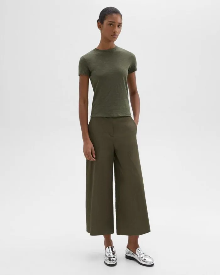 Pants Women Theory Cropped WideLeg Pant In Good Linen Dark Olive