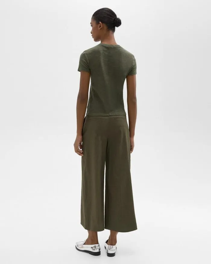 Pants Women Theory Cropped WideLeg Pant In Good Linen Dark Olive