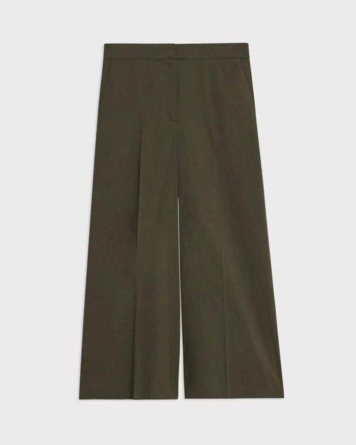 Pants Women Theory Cropped WideLeg Pant In Good Linen Dark Olive