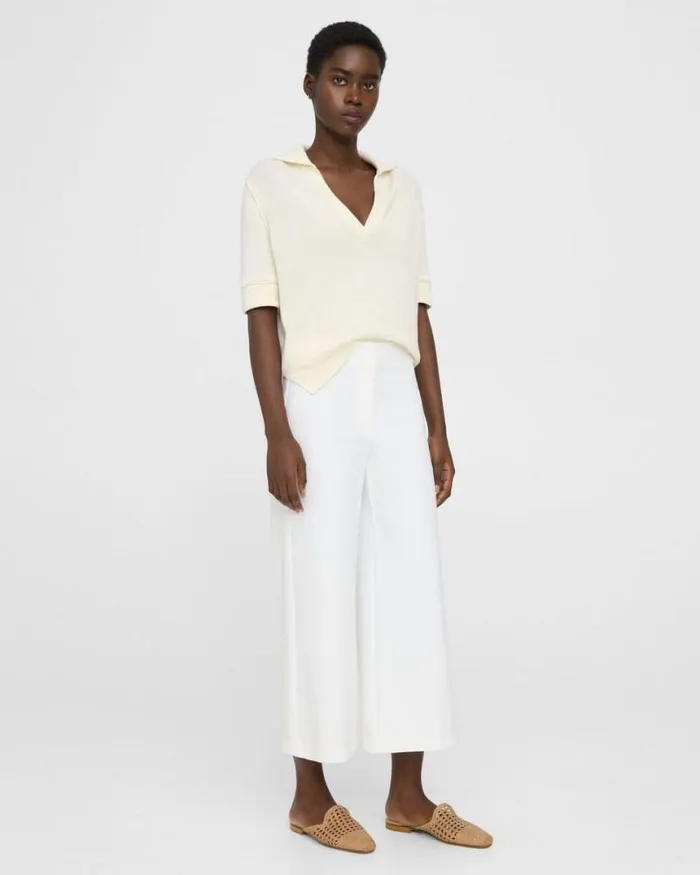 Pants Women Theory Cropped WideLeg Pant In Precision Ponte White