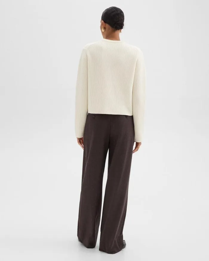 Pants Women Theory Double Pleat Pant In Sleek Flannel Hickory Melange