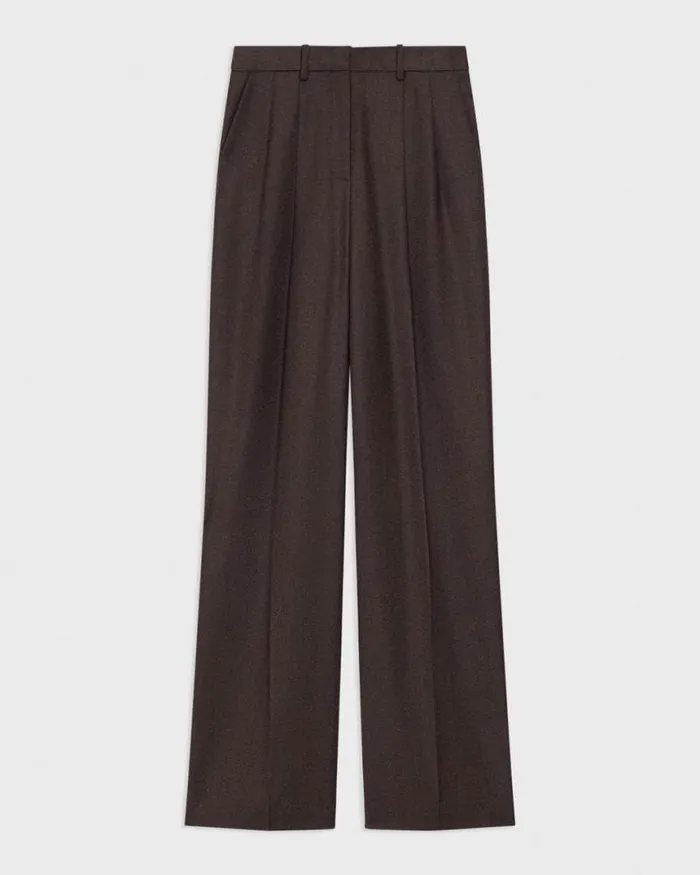 Pants Women Theory Double Pleat Pant In Sleek Flannel Hickory Melange