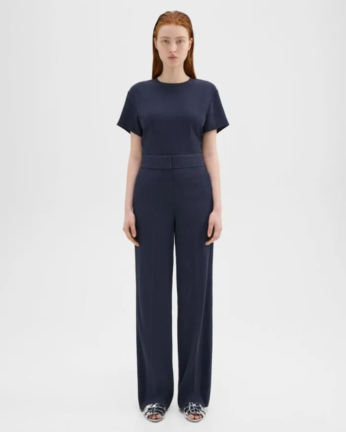 Pants Women Theory HighWaist WideLeg Pant In Striped Admiral Crepe Nocturne Navy