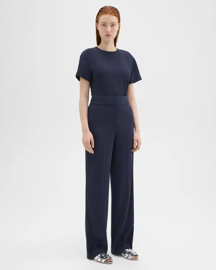 Pants Women Theory HighWaist WideLeg Pant In Striped Admiral Crepe Nocturne Navy