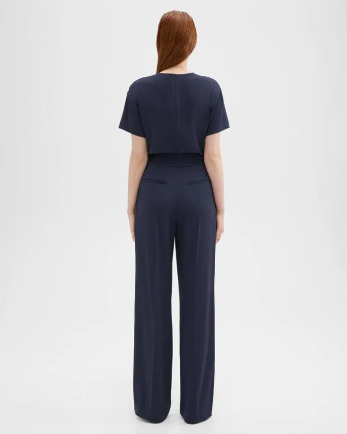 Pants Women Theory HighWaist WideLeg Pant In Striped Admiral Crepe Nocturne Navy