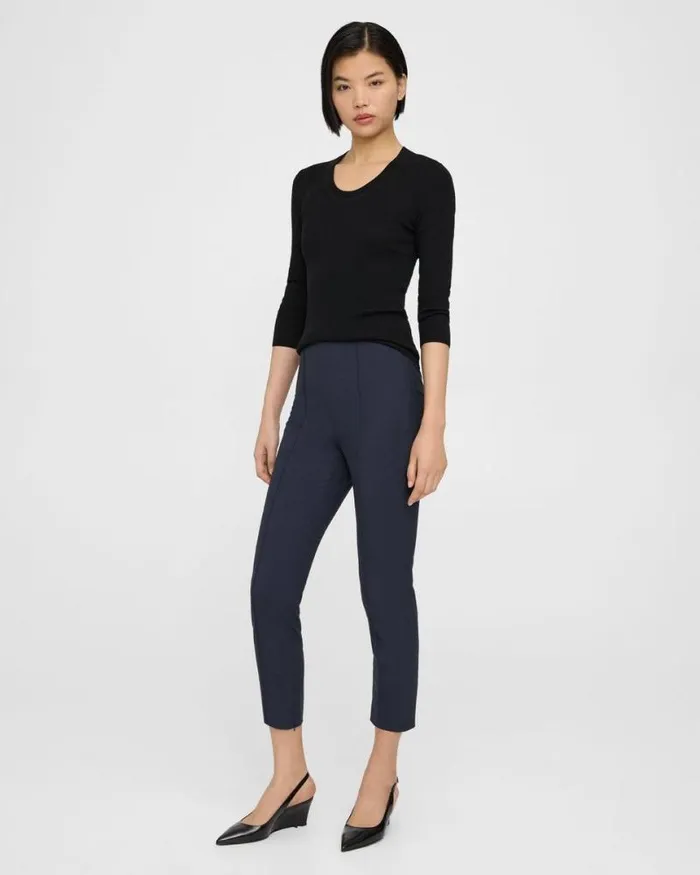 Pants Women Theory Pintucked Slim Pant In Good Wool Nocturne Navy