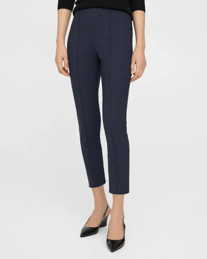 Pants Women Theory Pintucked Slim Pant In Good Wool Nocturne Navy