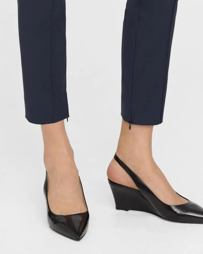 Pants Women Theory Pintucked Slim Pant In Good Wool Nocturne Navy