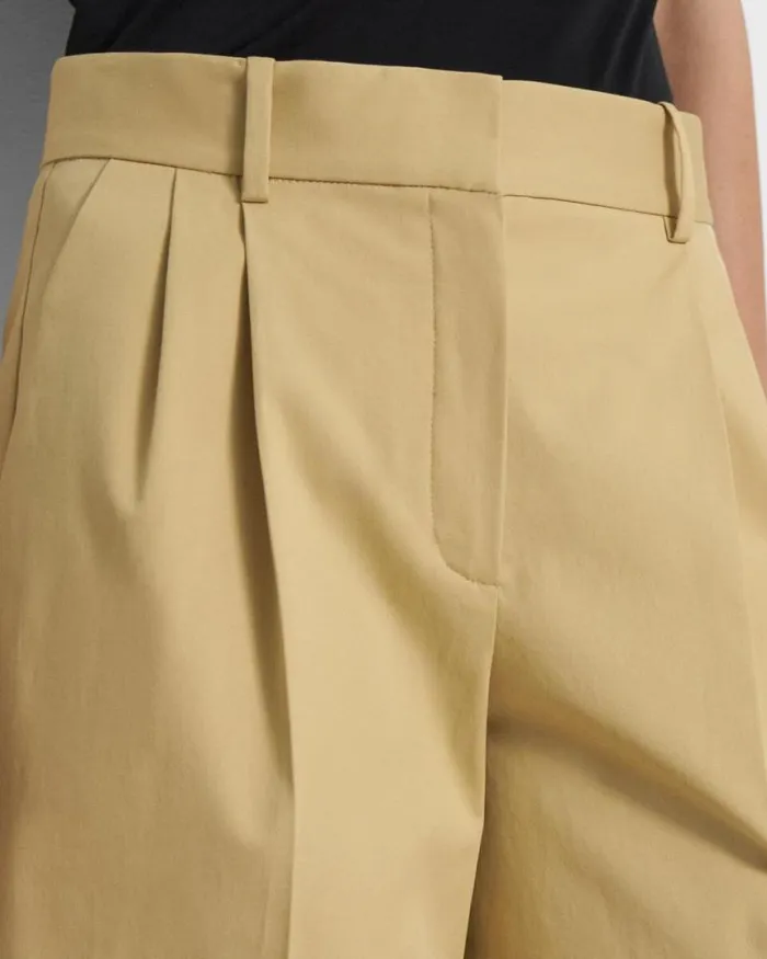Pants Women Theory Pleated Short In Stretch Cotton Twill Tuscan Pants Women Theory Pleated Short In Stretch Cotton Twill Tuscan