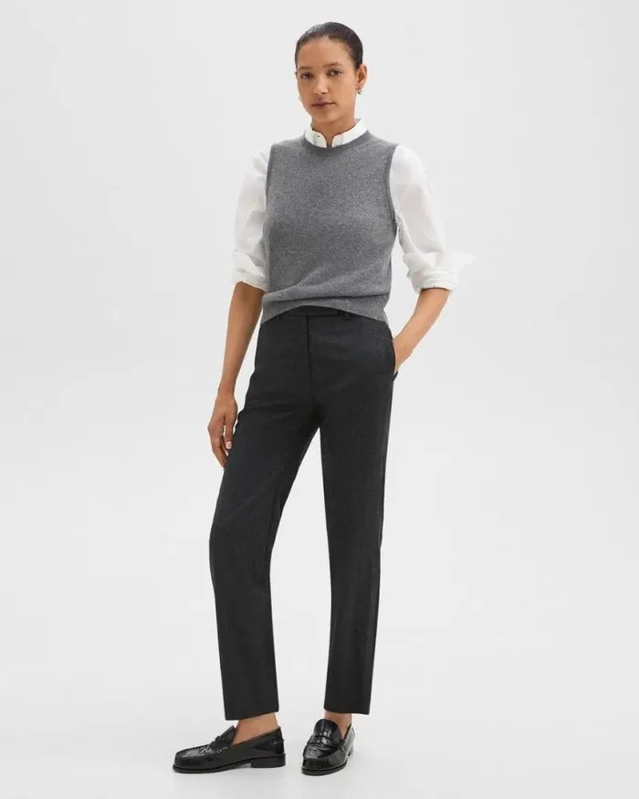 Pants Women Theory Tapered HighWaist Pant In Sleek Flannel New Charcoal Melange