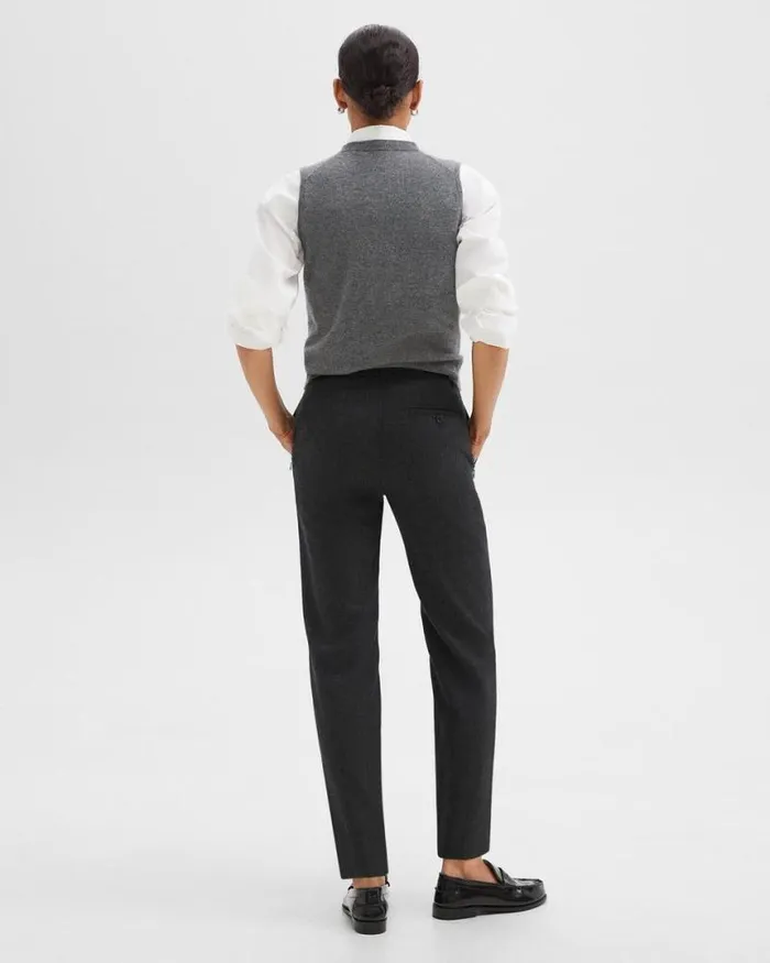 Pants Women Theory Tapered HighWaist Pant In Sleek Flannel New Charcoal Melange