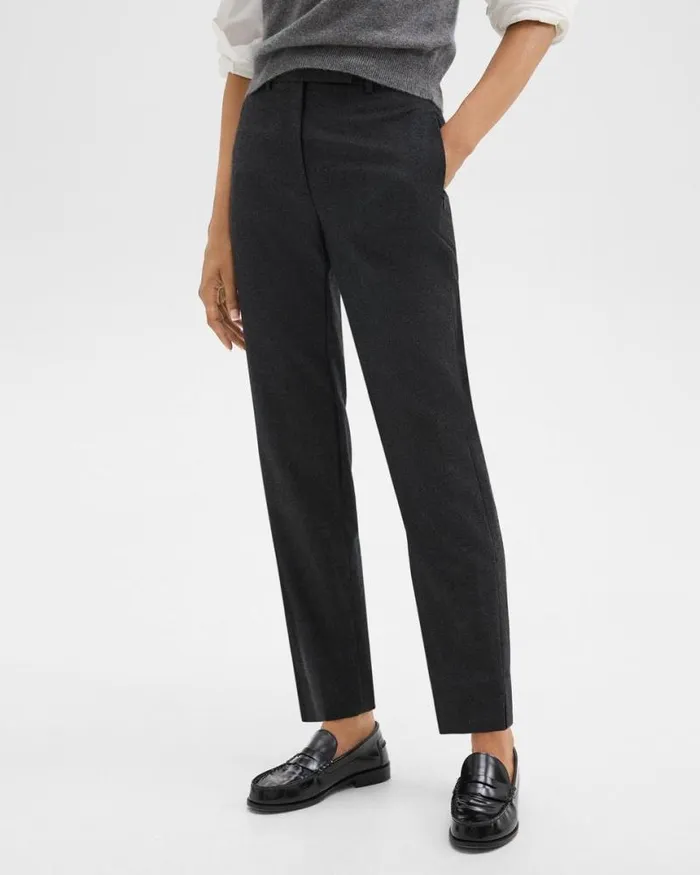 Pants Women Theory Tapered HighWaist Pant In Sleek Flannel New Charcoal Melange