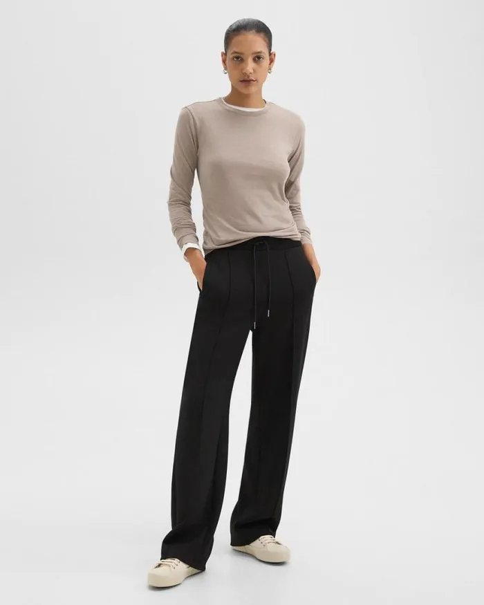 Pants Women Theory Track Pant In DoubleKnit Jersey Black Pants Women Theory Track Pant In DoubleKnit Jersey Black