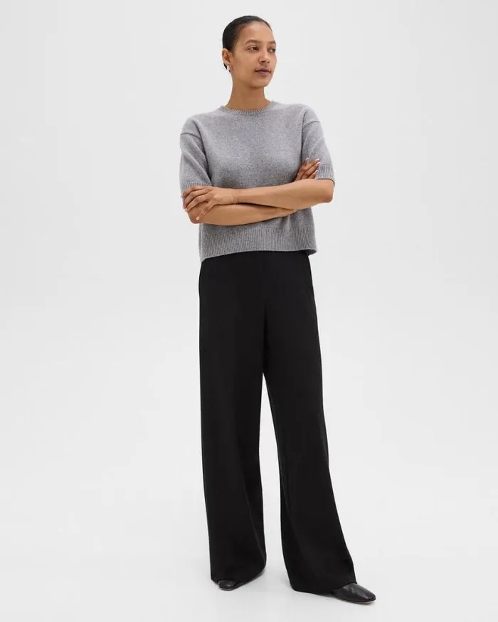 Pants Women Theory WideLeg Pant In DoubleKnit Jersey Black Pants Women Theory WideLeg Pant In DoubleKnit Jersey Black