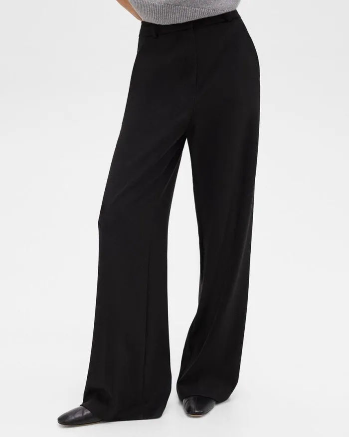 Pants Women Theory WideLeg Pant In DoubleKnit Jersey Black Pants Women Theory WideLeg Pant In DoubleKnit Jersey Black